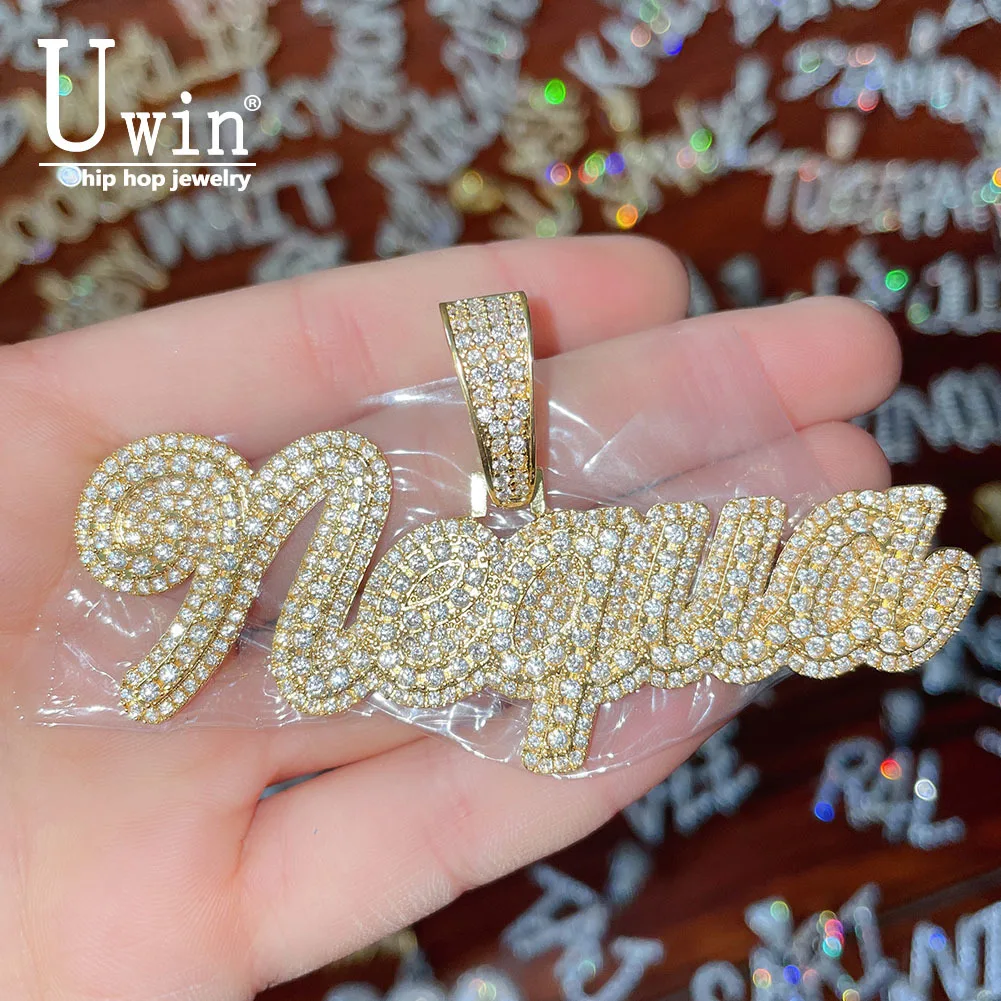 Imagem -02 - Uwin Personalizado Baguette Corrente Cursiva Carta com Iced para Fora Nome Colar Corrente Zircônia Cúbica Moda Hiphop Jóias