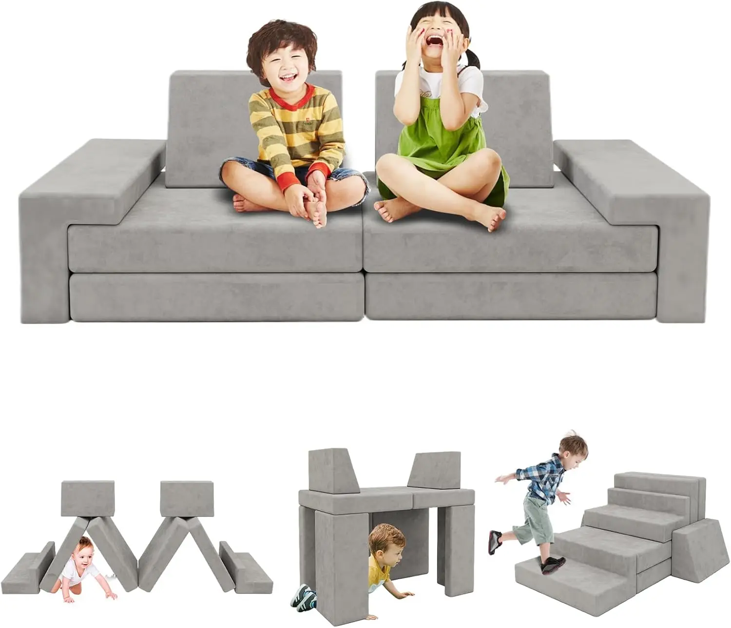 

Modular Kids Play Couch,Kid Couches for Toddler & Children,Child Sectional Sofa Fort Building for Playroom Furniture