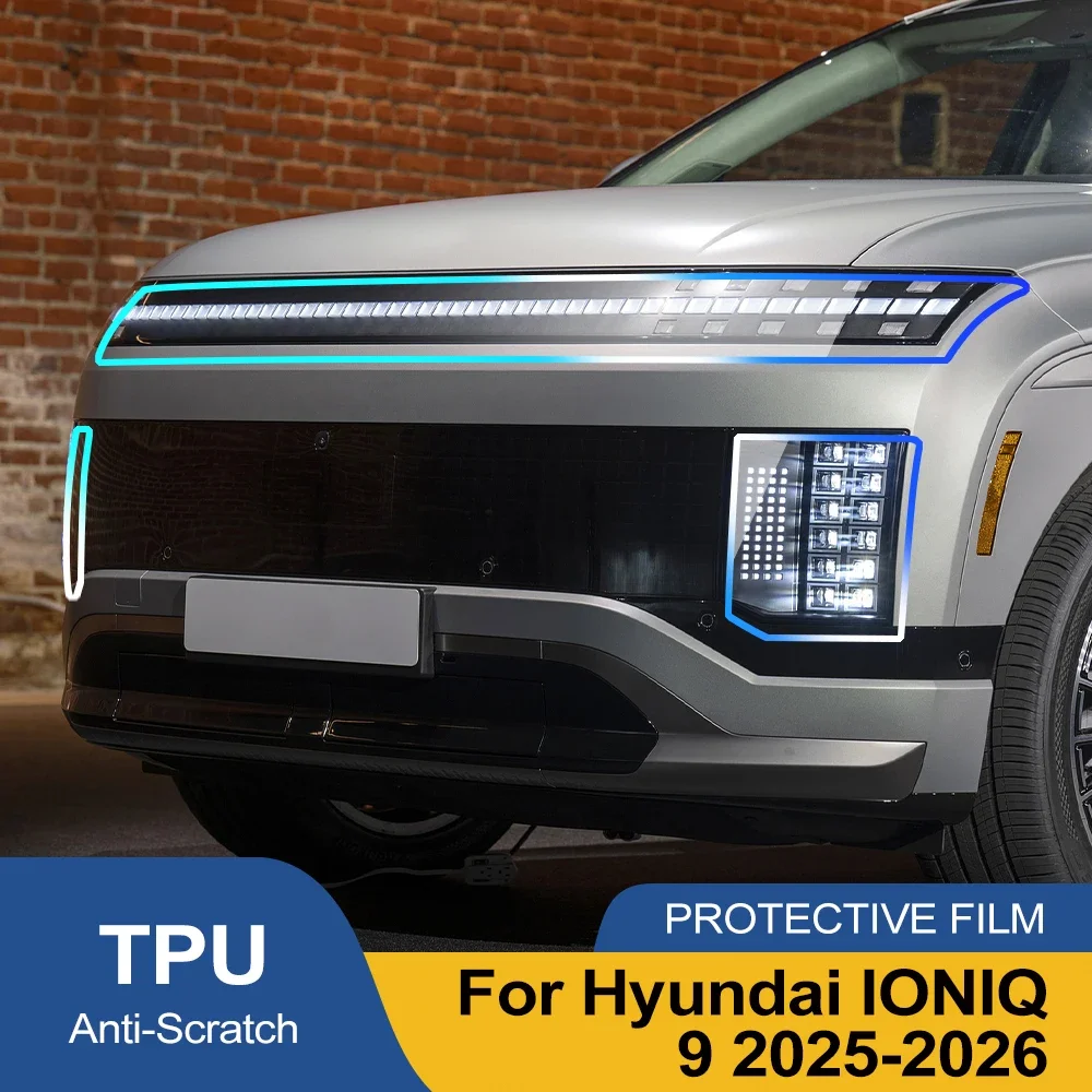 TPU Headlight Protective Film For Hyundai IONIQ 9 2025-2026 Smoke Black High-Gloss Pre-Cut PPF Anti-Scratch Vinyl Wrap Cover Kit