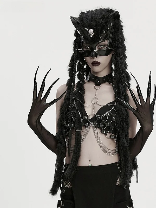 

PUNKRAVE Gothic Style Detachable Fur Sleeve Covers Dark Magic Women's Gloves 2025 New Design Nylon Material Thin Thickness