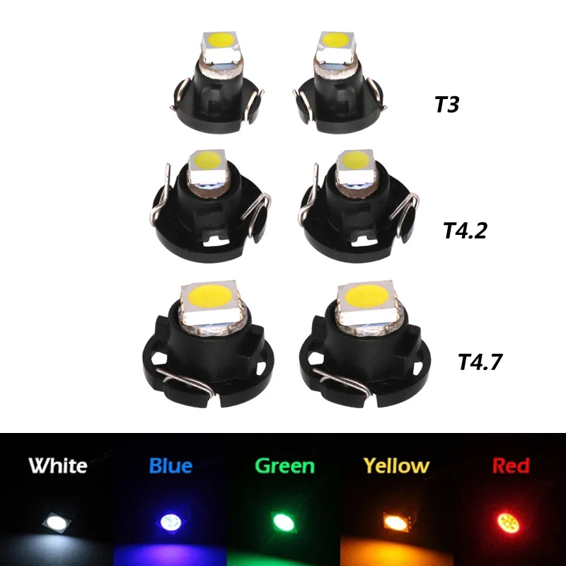 10/6/2Pcs Super Bright T3 T4.2 T4.7 Led Bulb Canbus Car Interior Lights Indicator Dashboard Warming Instrument 3030SMD Lamps Red