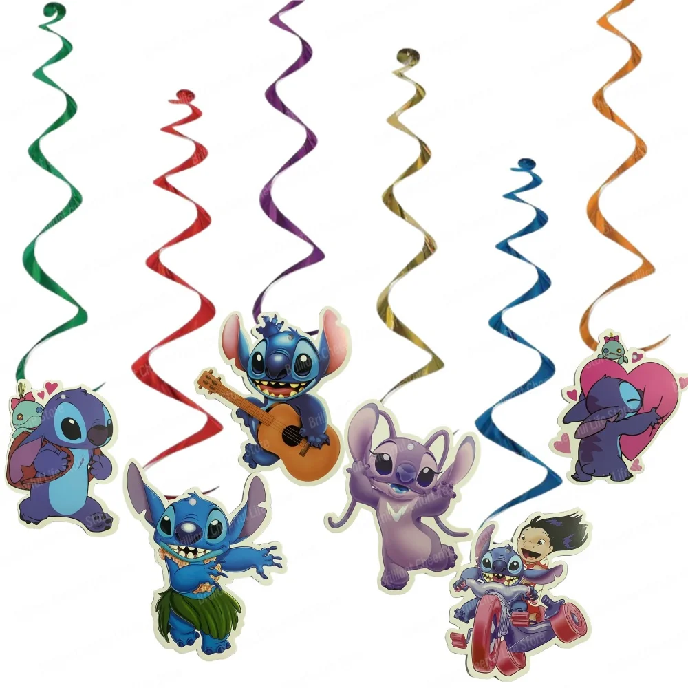 디즈니 릴로 및 스티치 생일 파티 장식, 스티칭 테마, 걸이식 소용돌이, 어린이 소녀 소년 베이비 샤워 파티 용품, 6 개
