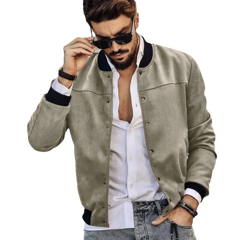 

Autumn and Winter Suede Standing Collar Men's Button Up Cardigan Jacket Casual Fashion American Style Jacket for Men