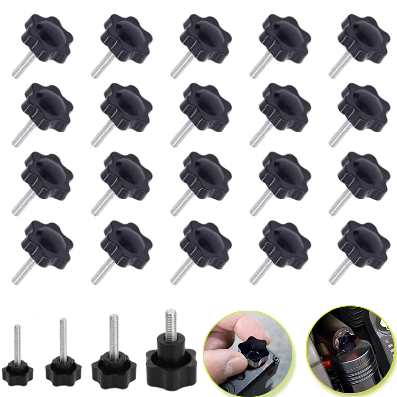 10pcs M5 M6 M8  Plastic Handle Screw Plum Hand Tighten Screw Star-Shaped Tightening Nuts Bakelite Carbon Steel Knob