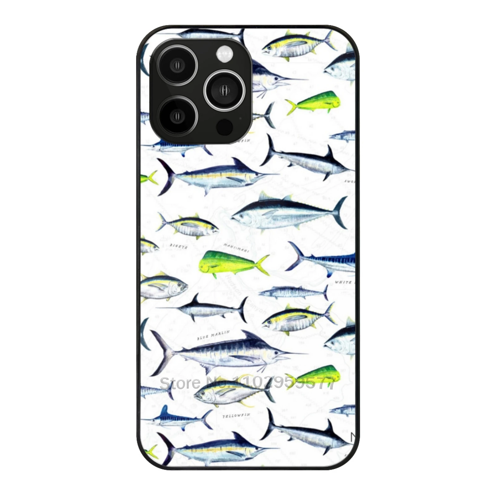 Tuna Marlin Wahoo Swordfish Mahi-Mahi Hand Illustrated Sport Phone Case Glass For Iphone15 14 13 11 12 Pro Max Mini Xr X Xs 6 7