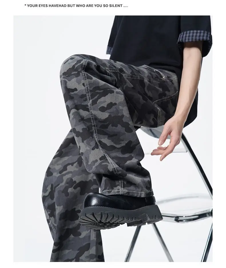 الأمريكية شارع العليا السراويل التمويه للجنسين تقسم منحني سكين السراويل الرجال الشارع نمط الجينز القوطية الرجال السراويل Y2K الملابس