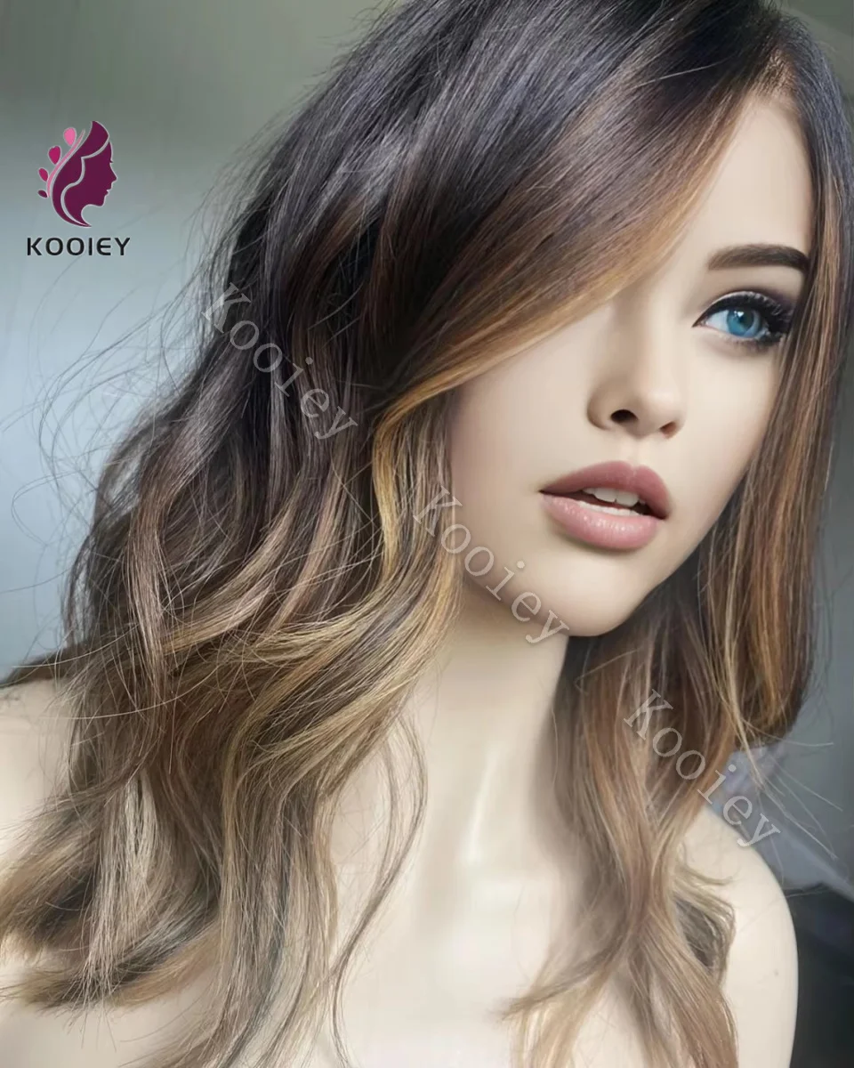 13x6 الدانتيل أمامي الجسم موجة شعر مستعار براون جذور أومبير شقراء 13x4 الدانتيل الجبهة خصلات الشعر المستعار الإنسان شعر الطفل شفافة 5x5 إغلاق شعر مستعار