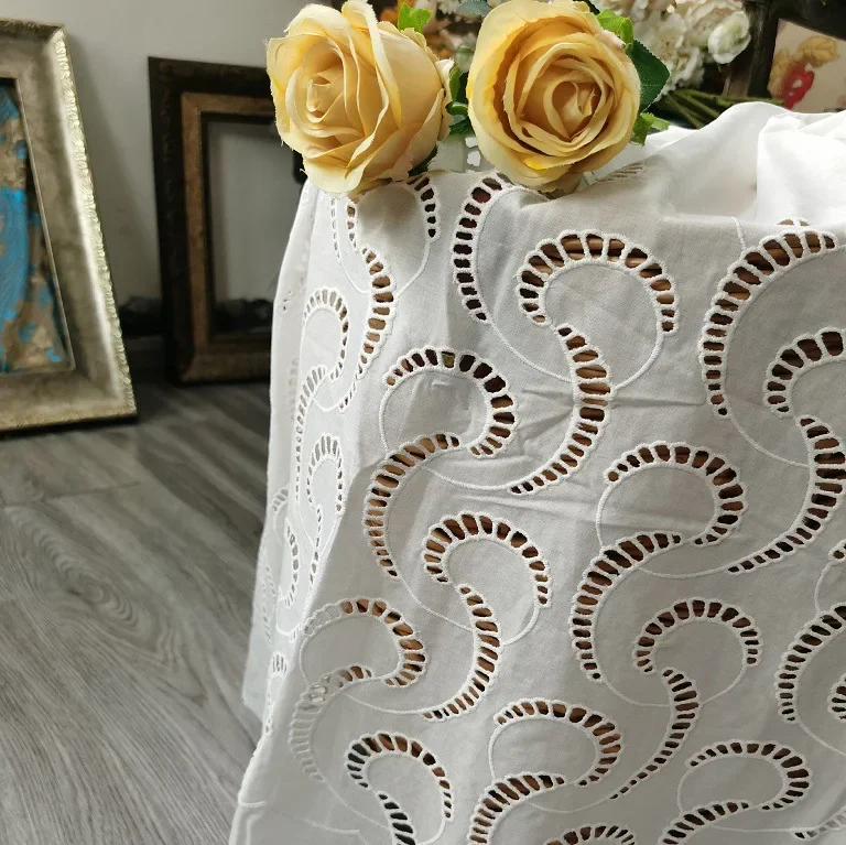100% cotton embroidered hollow-out fabric, skirt hem eyelet embroidery fabric, carved embroidery fabric, DIY sewing fabric view 5