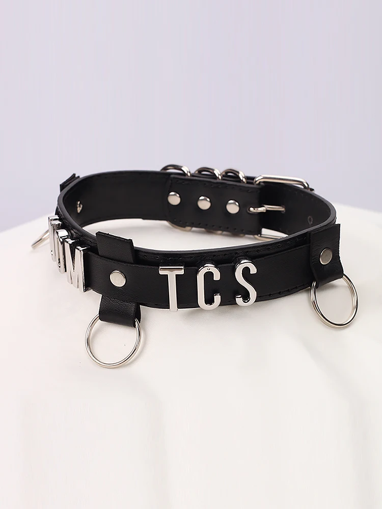 

Three Rings Choker Necklace Punk Style Clavicle Chain Bondage Chocker Harajuku Gothic Sexy PU Leather Collar Letters Custom