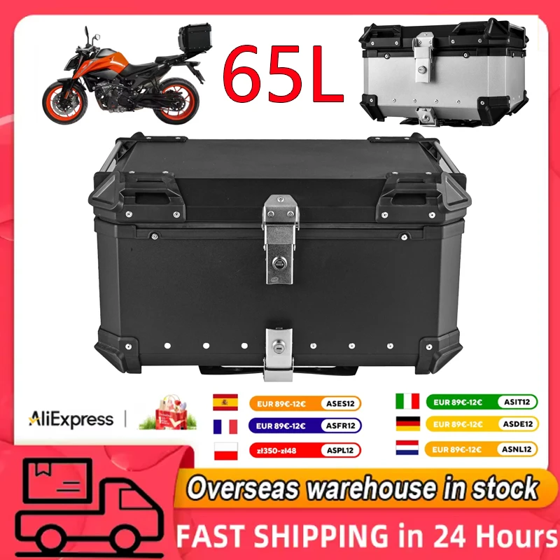 New 65L Motorcycle Top Box Aluminium Alloy Motorcycle Trunk Helmet Box Waterproof Motorbike Tail Box Luggage Storage Cases