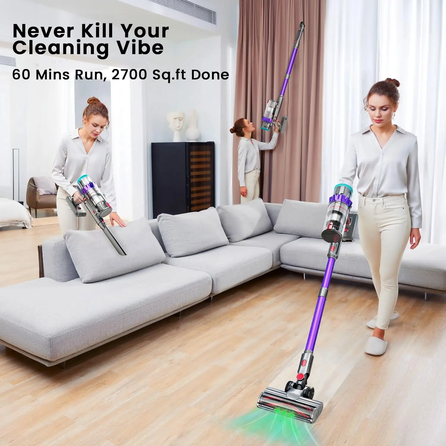 Aspirador de pó, aspirador de pó com display inteligente de 550 W/48 kPa, aspirador de pó com escova anti-emaranhado e tempo de execução de 60 minutos, por