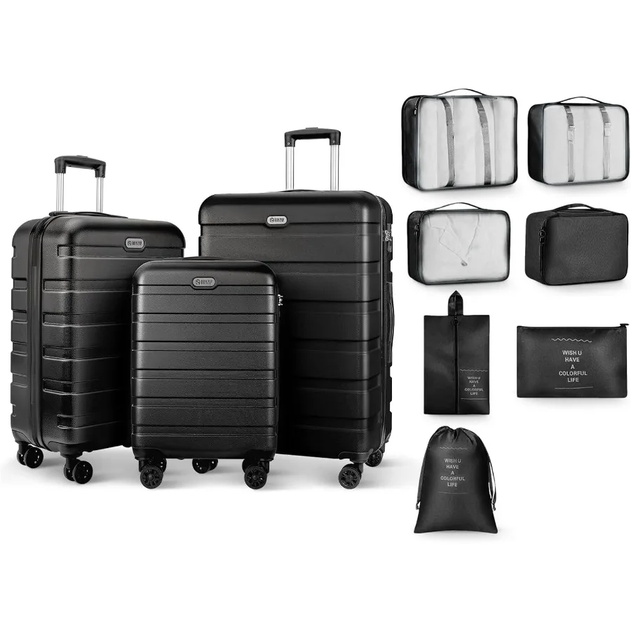 Luggage Sets 10 Pcs Hardshell Suitcase Set PC ABS Lightweight Travel Suitcases with 4 Double Spinner Wheels TSA Lock 20 24 28 I