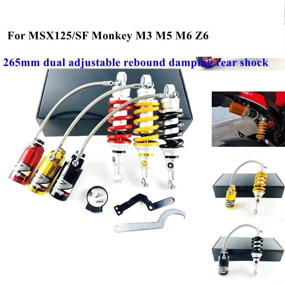 

265mm Dual Damping Adjustable Motorcycle Central Rear Shock For Honda MSX125 SF Monkey M3 M5 M6 Z6 Etc Modify 3 Color