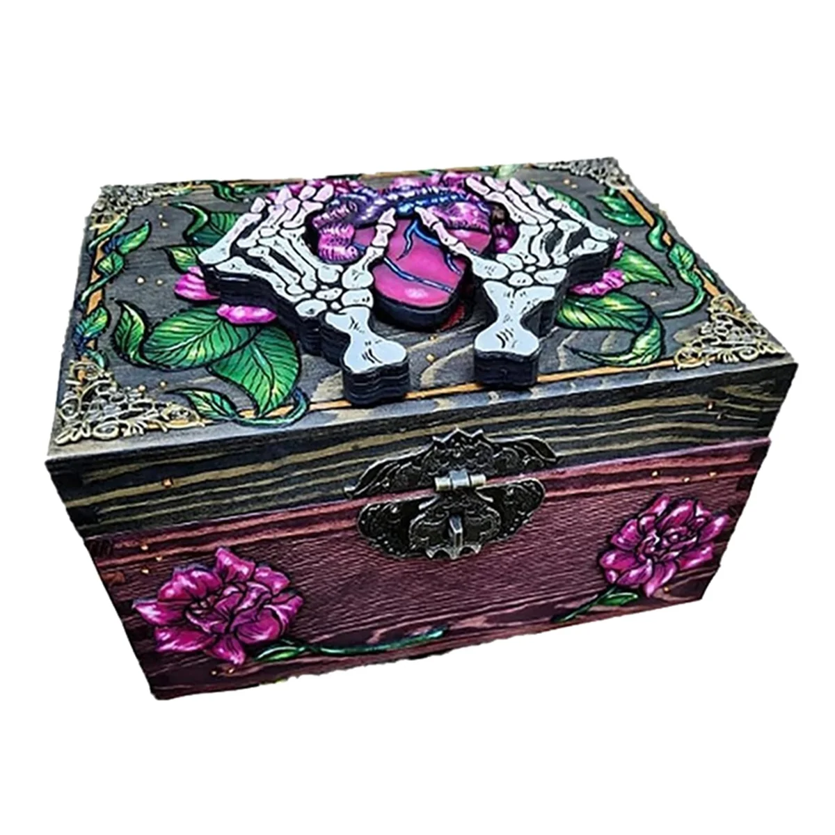 Skull Art Hidden Key Box, Decorative Small Wooden Box, Hidden Storage Compartment Jewelry Box Jewelry Box