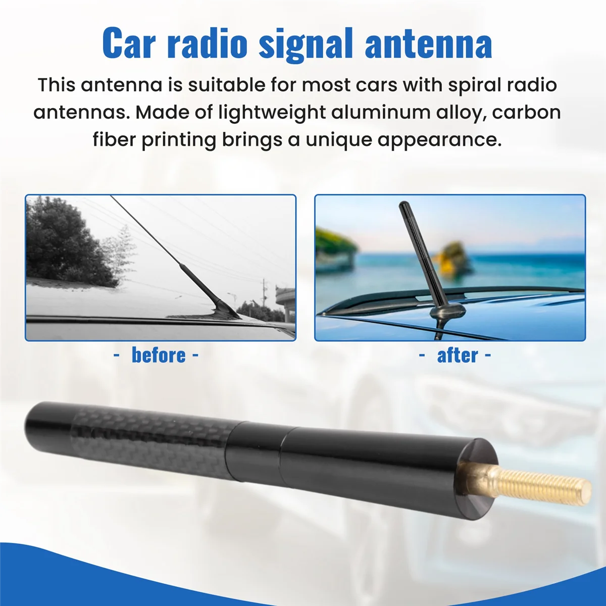 Auto rádio de fibra de carbono universal, antena curta, 5 ", 120mm, preto, AM, FM, antena, adaptador