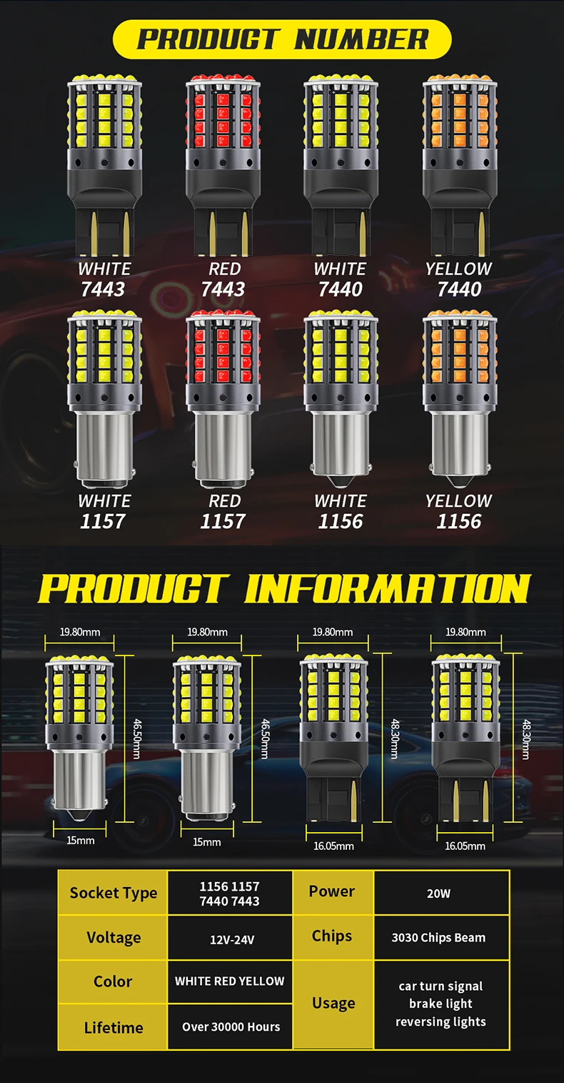 1pcs Super Bright Car Lights LED 1156 BA15S P21W BAU15S PY21W 1157 P21/5W W21W 3030SMD Canbus Turn Signal Lamps DRL No Error 12V