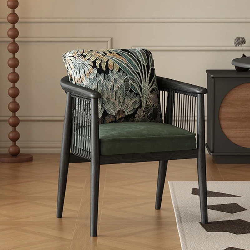 

French retro solid wood backrest dining chair home high-end medium and ancient armchair designer master chair tea table chair