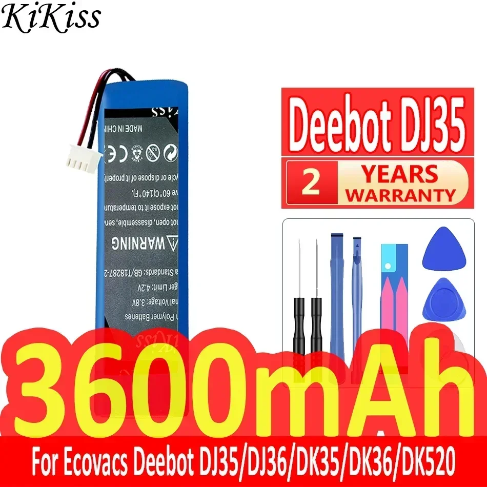 KiKiss Battery 3600mAh For Ecovacs Deebot DJ35 DJ36 DK35 DK36 DK520 DN520 DN55