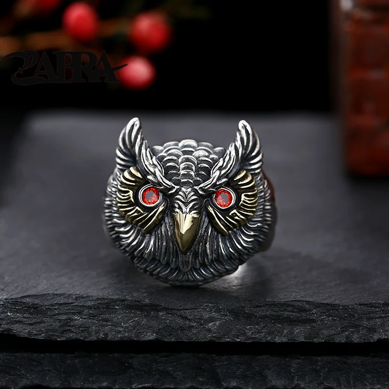 Vintage 925 Sterling Silver Owl Men's Open Ring Thai Silver Distressed Personality Jewelry