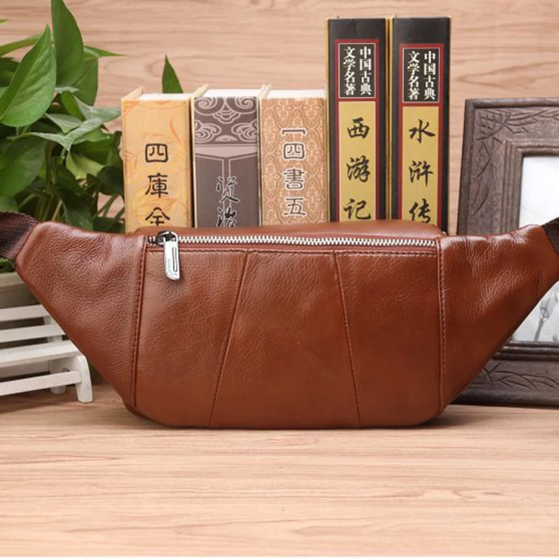 Oryginalne skórzane męskie saszetki biodrowe z wieloma kieszeniami podróżne Retro Natural Skin Cowhide Męska torba na biodra z paskiem na klatkę piersiową — zdjęcie 5