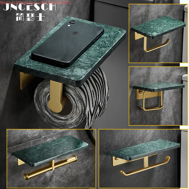 Light luxury bathroom marble roll paper holder, laskin mobile phone tissue holder, non-punching wall-mounted