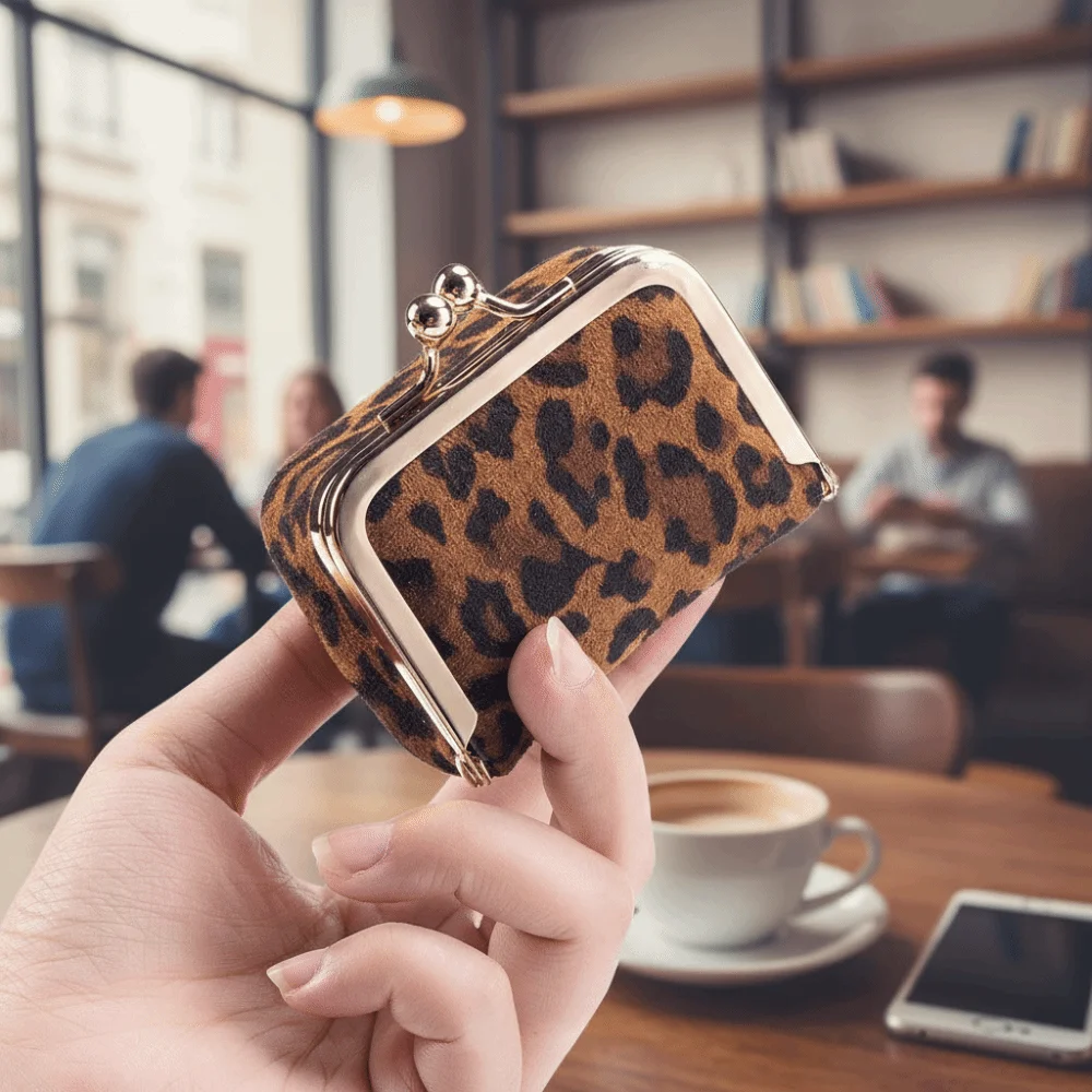 

Новый кошелек для монет с леопардовым принтом и замком-поцелуем, кожаный мини-сумка для хранения ювелирных изделий, однотонная шкатулка для драгоценностей, мини-кошелек для монет, универсальный