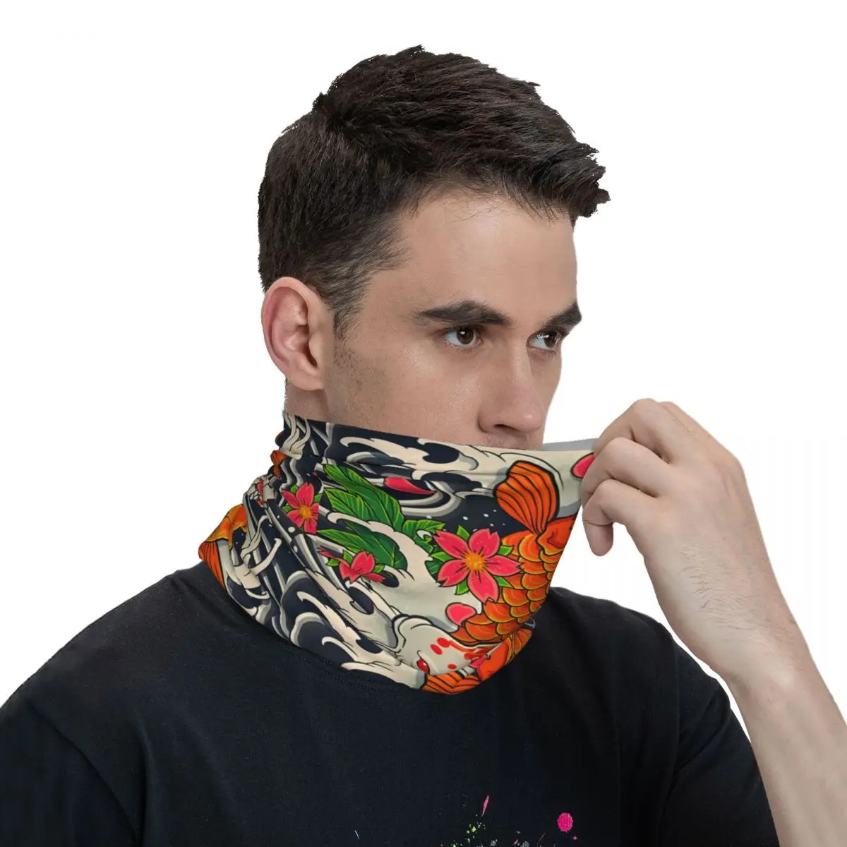 Koi Fish Pond Scarf Neckerchief Neck Face Mask Polyester