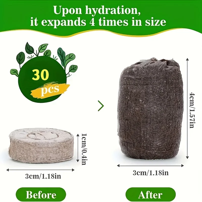 30 قطعة من حبيبات قشرة جوز الهند 30 مم للشتلات، مجموعة بذور نباتات الحديقة للخضروات والزهور، Bo