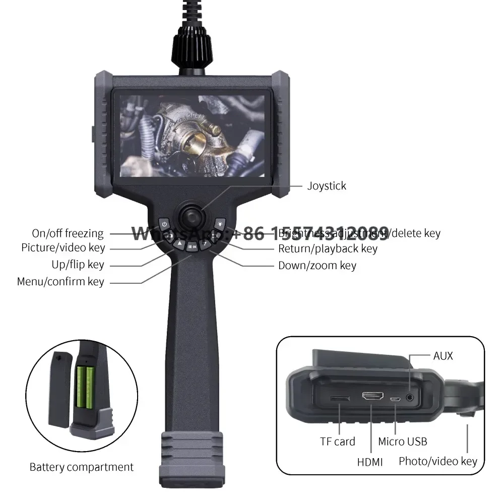 VSNDT OEM 6 inch endoscope inspection camera , 6mm 360 articulation Tungsten tube borescope camera, full HD 1080P videoscope