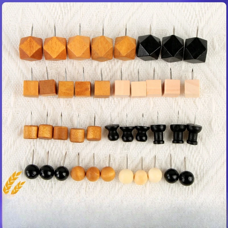 Wooden Push Pins, Square Head Thumb Tacks for Bulletin Board Corkboard, Student Office Stationery Supplies Wholesale