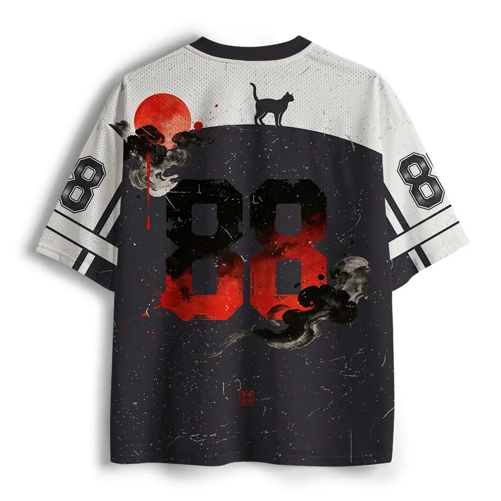 Black Cat Warrior Pattern 3D Print Sport Quick-dry Breatha Men V-neck T-shirt Outdoor Street Casual and Fashionable Family Wear