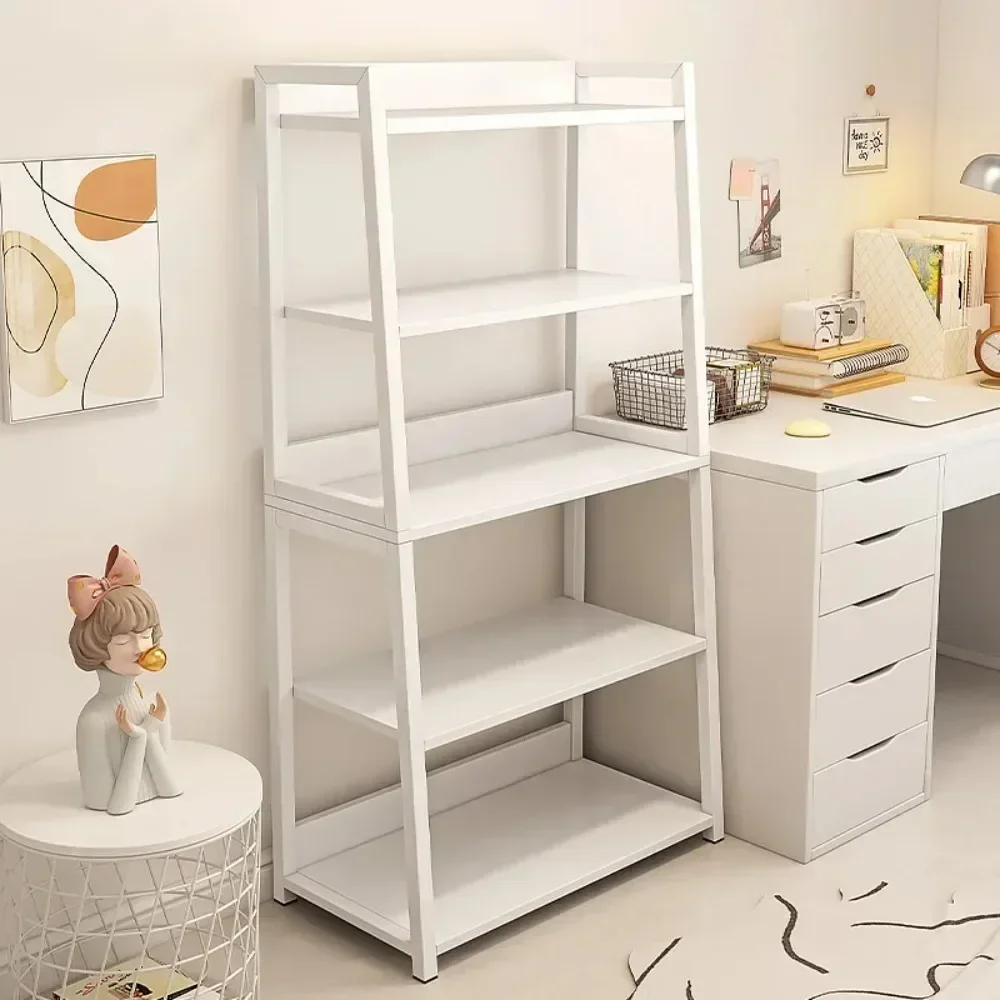 

A White Ladder Bookcase Standing Leaning Book Shelves Minimalist Mobile Wooden Bookshelf A-Shaped Plant Rack