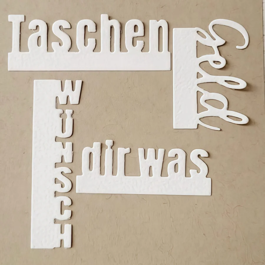 German Phrase Letter wünsch dir was Taschen Geld Metal Cutting Dies for DIY Scrapbooking Card Making Stencils Photo Album