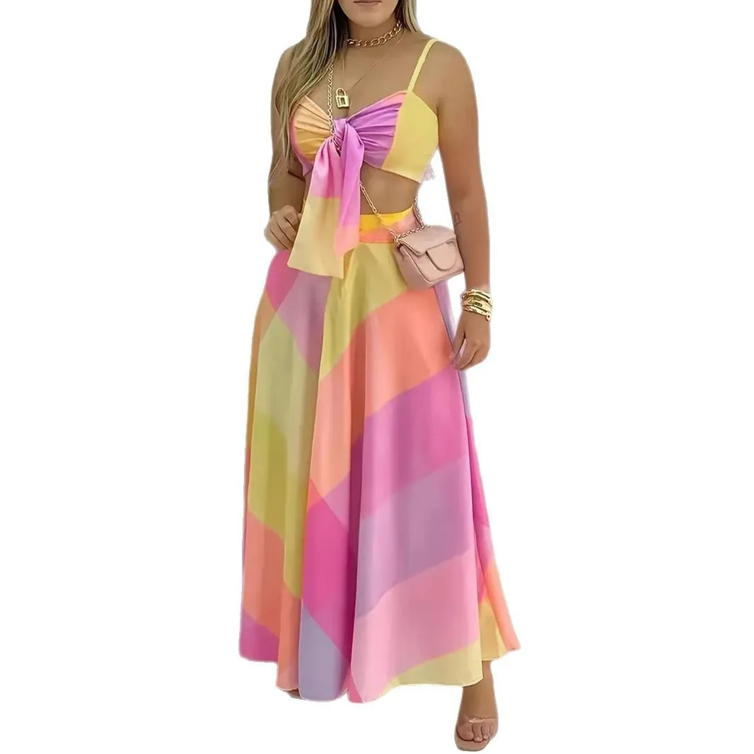 Top cropped, saia com zíper com estampa geométrica, estilo praia