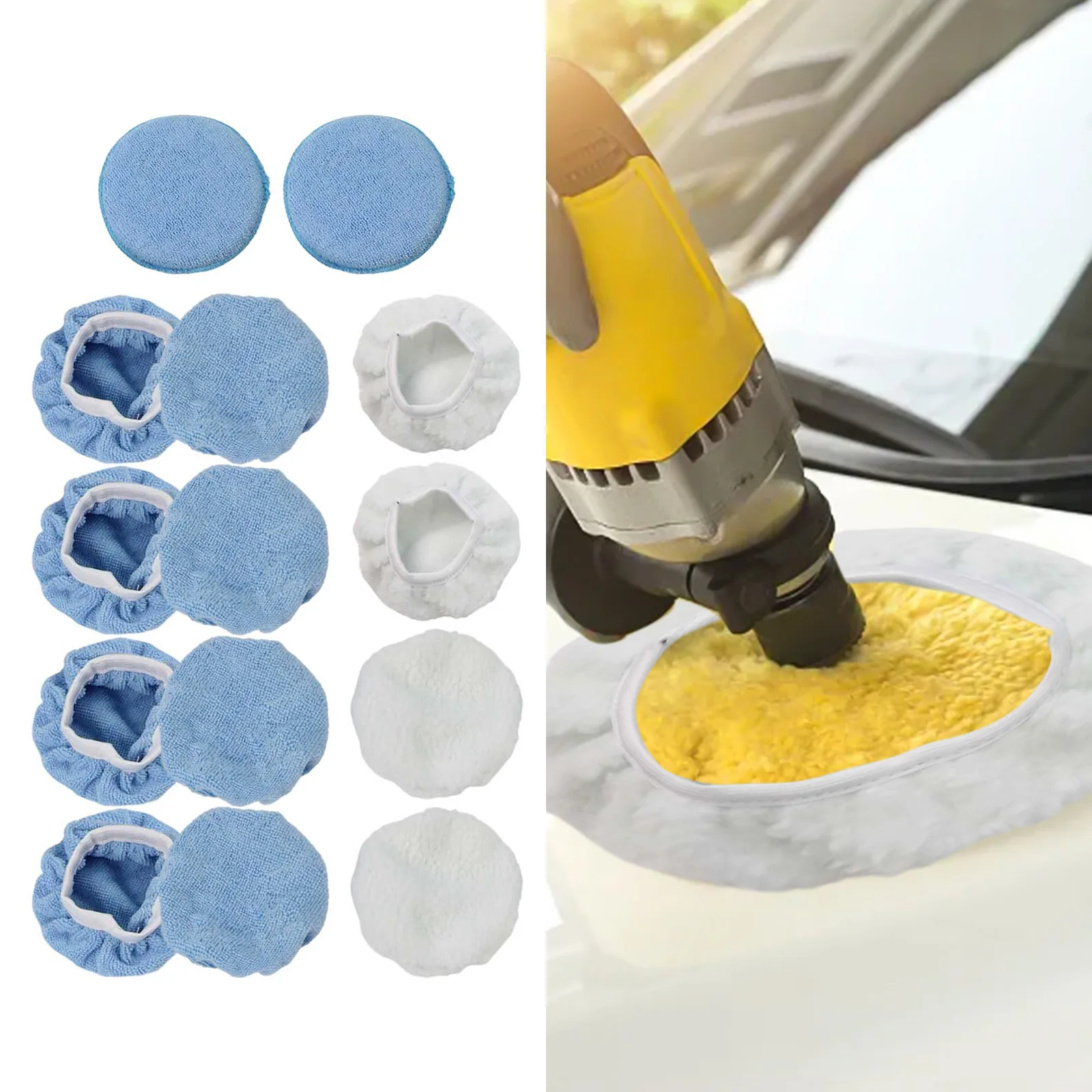 Kit de herramientas para el cuidado del coche, almohadilla de pulido para coche, almohadillas de microfibra de alta intensidad, almohadilla de pulido, brillo de nivel profesional azul y blanco