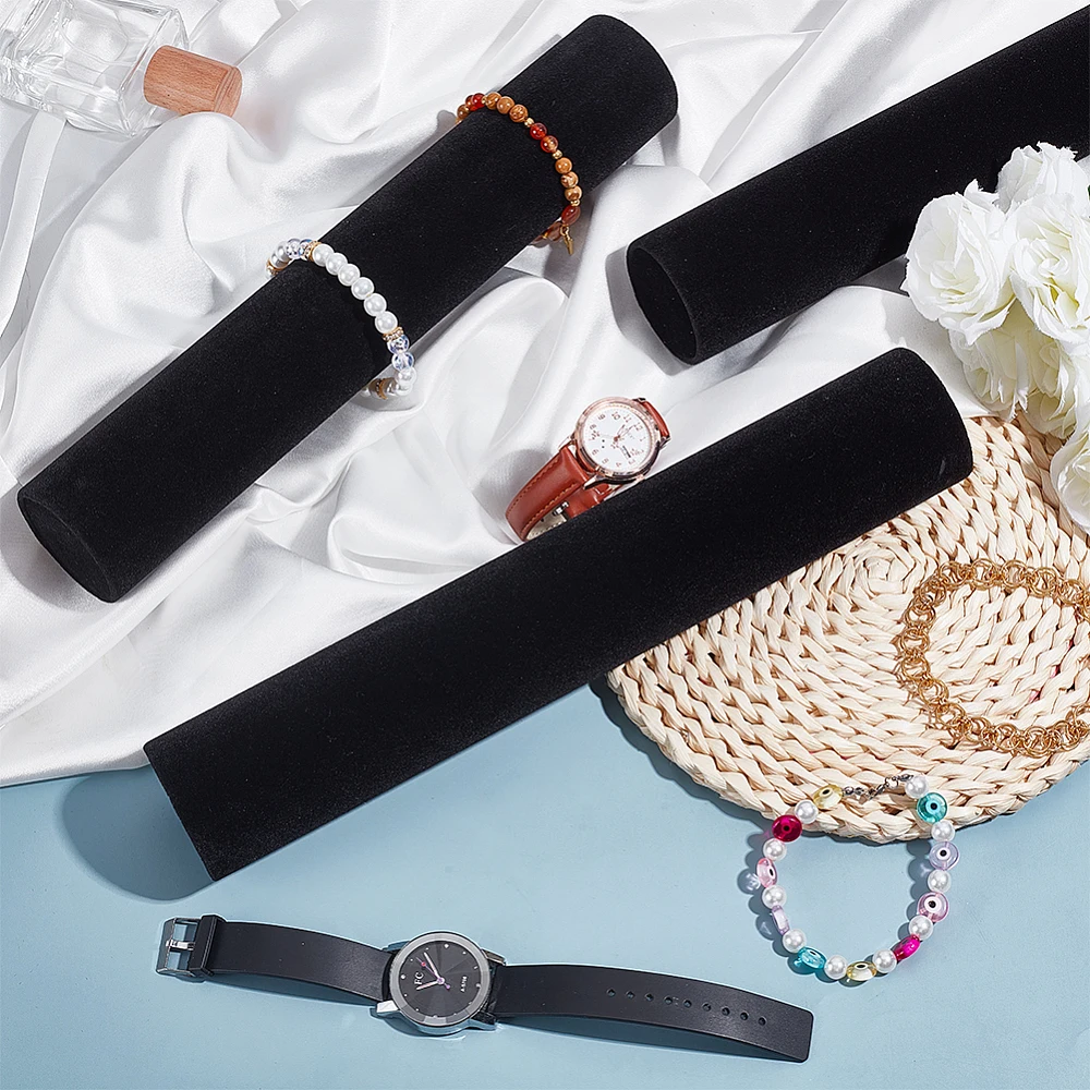3Pcs Velvet Jewelry Roll for Brackets Bangles Watches 30cm Removable Jewelry Roll Travel Necklace Organizer Black Bracelet