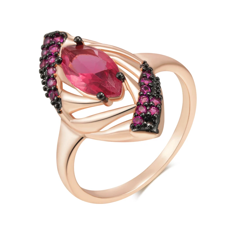 Kinel Hot Shiny Red Natural Zircon Rings for Women Fashion Geometry 585 Rose Gold Color High Quality Daily Fine Vintage Jewelry