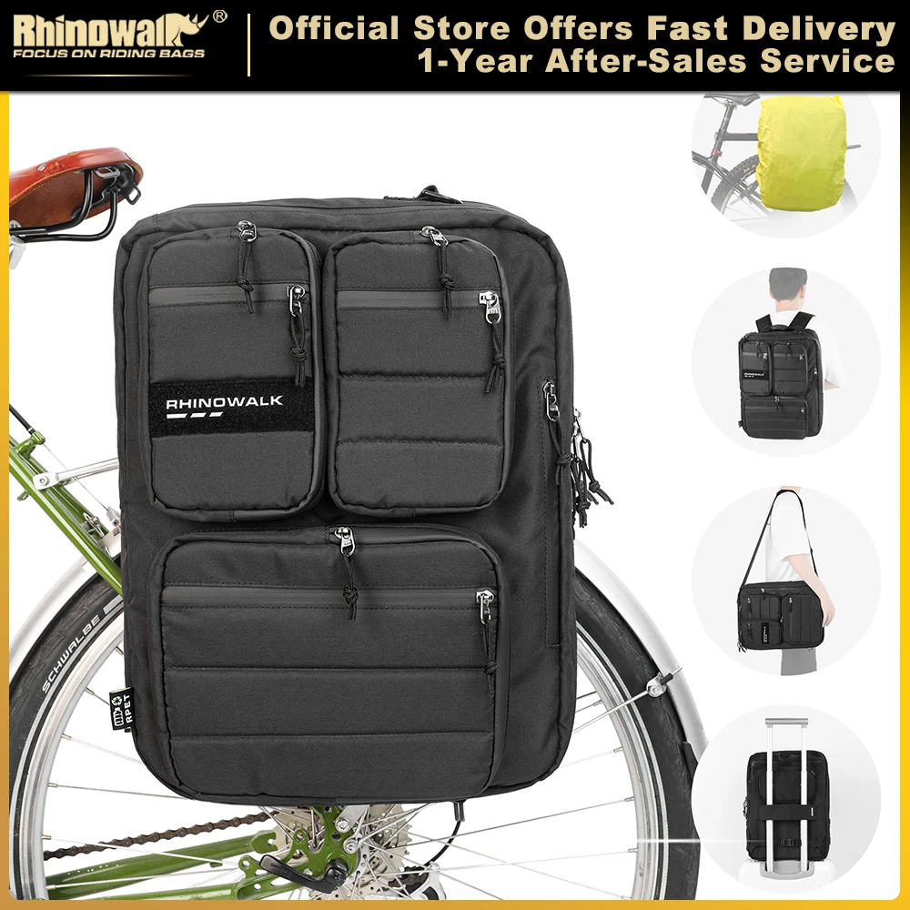 Rhinowalk 25L Bicycle Pannier Bag Large Capacity Cycling Bag With Waterproof Raincover Multifunction Riding Backpack Saddlebag