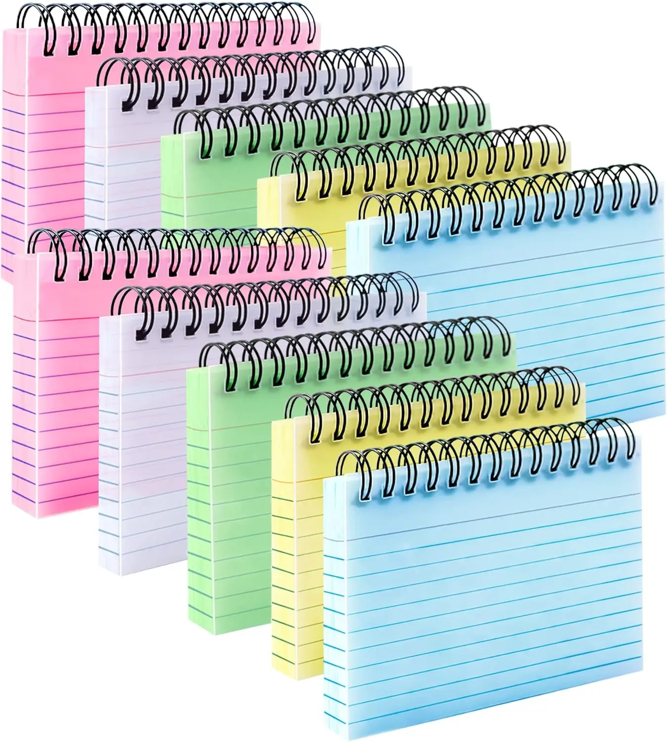 

500 Colorful 3x5 Spiral Index Cards with Ring, Lined Note Cards for Study, School Supplies