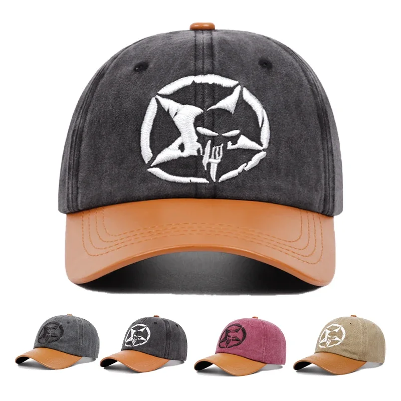 

Summer Sun Hat New Fashion Unisex Five-pointed Star Skull EmbroideryBaseball Hats Retro Breathable Personal SunshadePeaked Caps