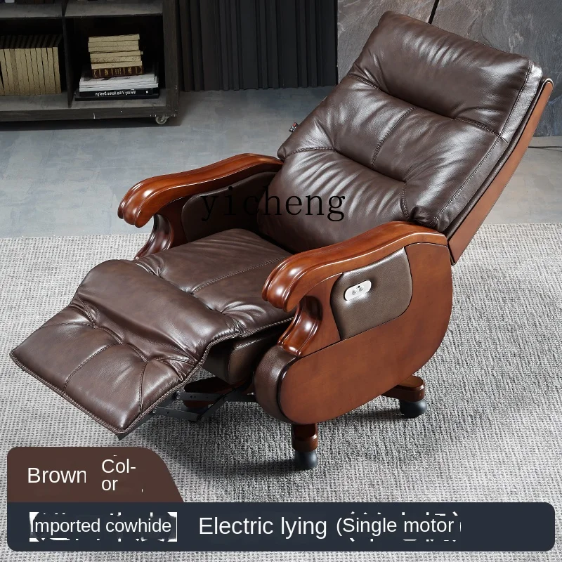 Zc Electric Reclining Executive Chair Genuine Leather Solid Wood Executive Chair Comfortable Lunch Break Office Chair