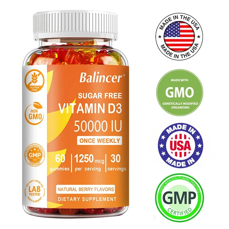 Vitamin D3 Gummies - Support Brain Heart Joint Bone Skin Hair Nail Health Antioxidant Support Immunity Boost (50000 IU)