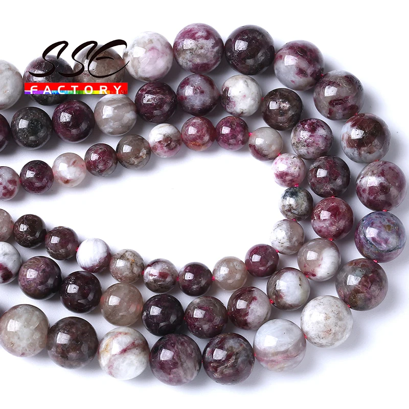 Genuine Natural Plum Flower Tourmaline Stone Beads For Jewelry Making Round Loose Beads A+ DIY Bracelet Accessories 6 8 10mm 15\