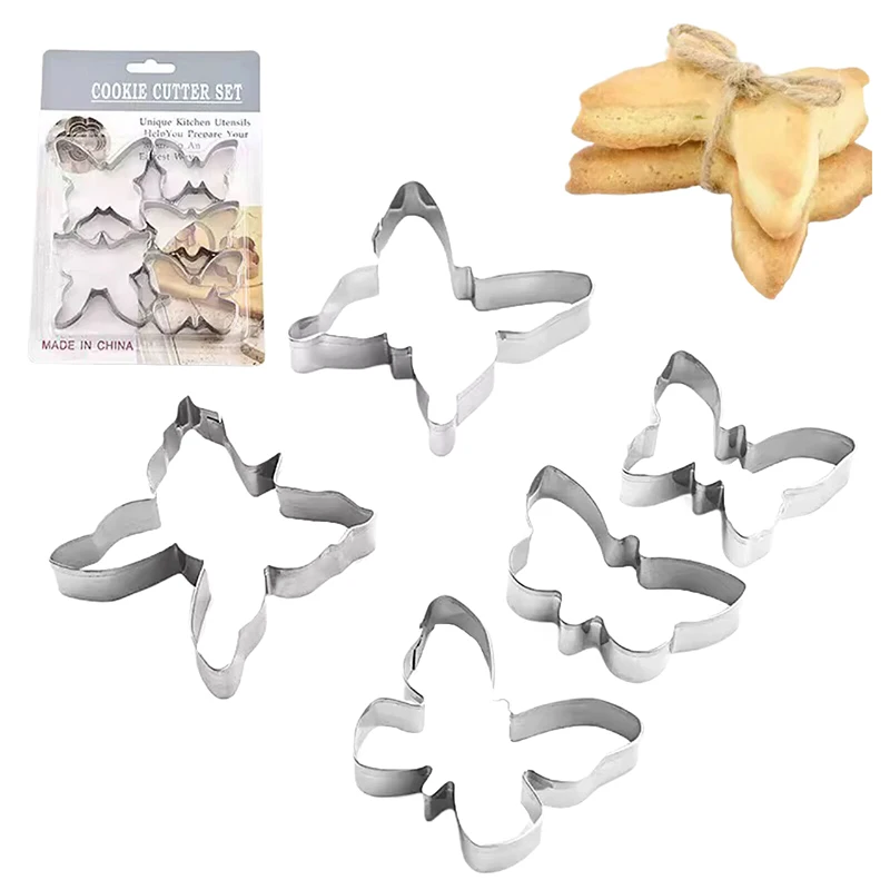 5Pcs/Set Stainless Steel Biscuit Mold Set Butterfly Cookie Cutter DIY Cake Decoration Tool Chocolate Pastry Baking Snacks Mold