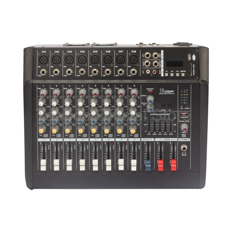 8 Channels Professional Amplifier Sound Audio Mixer 250W Prower Digital Mixing Console with 48V  Bluetooth USB Dj Mixer for Bar