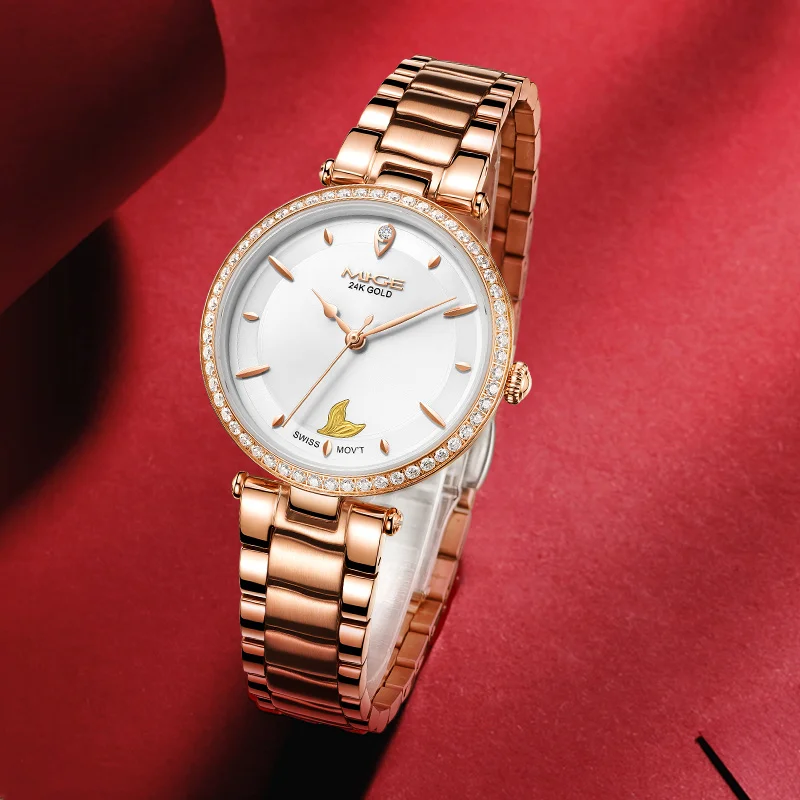 Mige العلامة التجارية رائجة البيع حافظة فولاذية أوتوماتيكية مقاومة للماء سيدة حورية البحر عملة ذهبية ساعات حركة ميكانيكية للأعمال للنساء #6