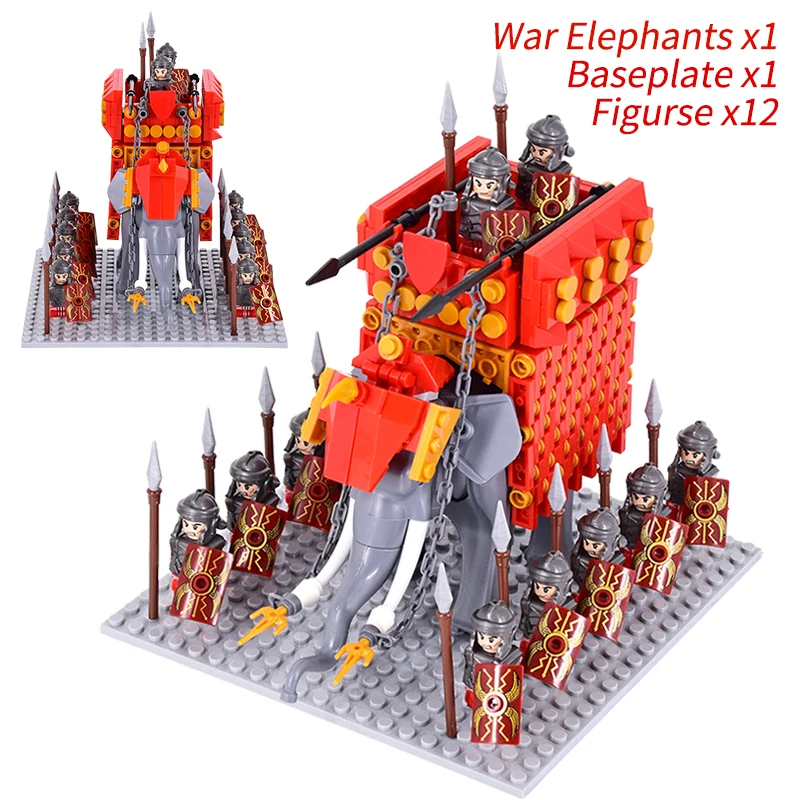 Medieval Military Roman War Elephant Figures Building Blocks Helmets Soldiers Knights Weapons Accessories Toys for kids gifts