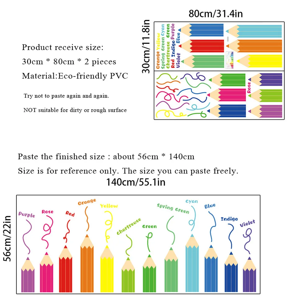 2 cartoon rainbow crayon wall sticker, background decoration mural decoration sticker