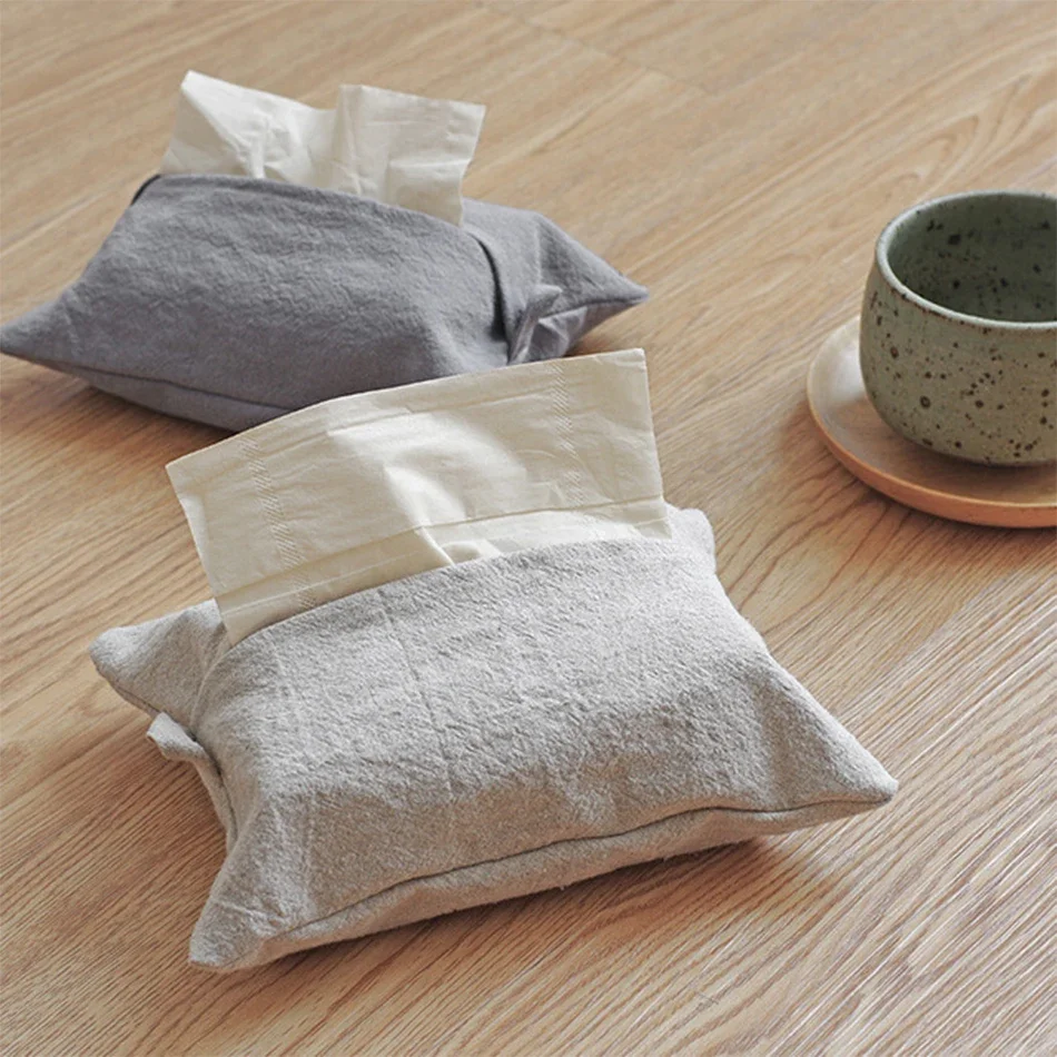 4PCS Hanging Napkin Holder Tissue Cloth Box Cover,Paper Towel Case Container,Ramie Cotton Fabric Storage Bag Home Decor