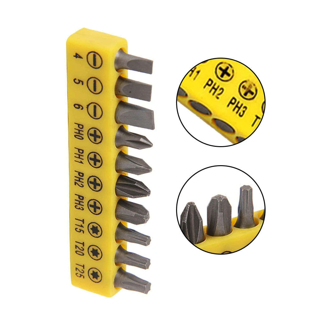 10pcs Slotted Cross Screwdriver Bit Set 1/4